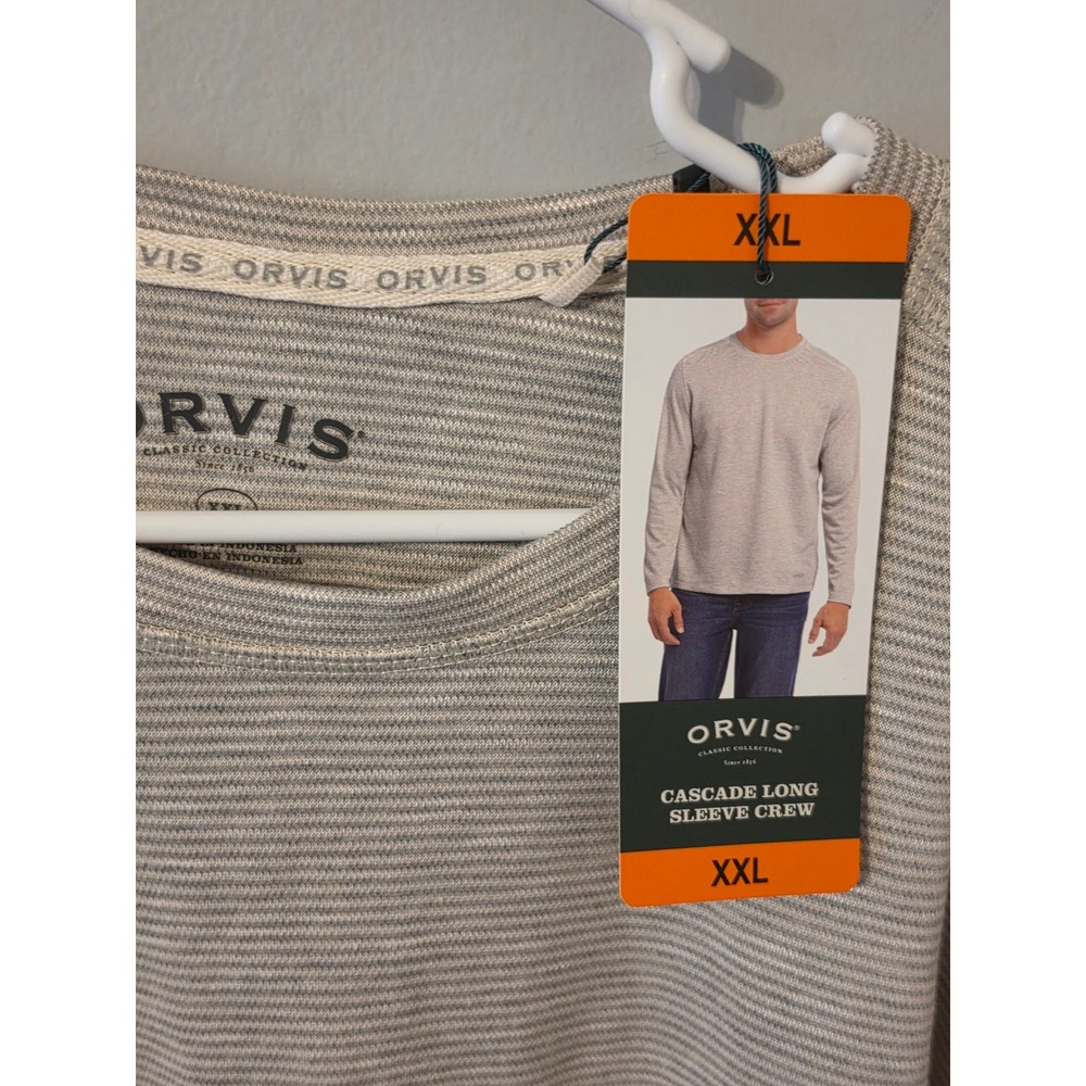Orvis Cascade Long Sleeve Crew Neck Shirt Mens XXL Oatmeal Striped 1172082 NWT - Picture 2 of 8